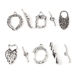 10 Sets Antique Silver Color Toggle Clasps OT Clasp Connectors Metal Flower Feather Buckle DIY Bracelet Jewelry Findings Making