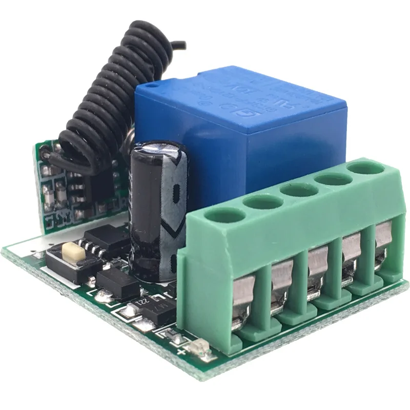 Módulo de relé receptor sem fio, interruptor com controle remoto dc 12v 10a 1ch para rf 433mhz, porta elétrica com iluminação de garagem remota