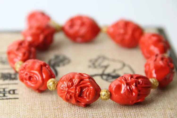 Eighteen Arhats Carving Cinnabar Bead Buddhism Amulet Bracelet