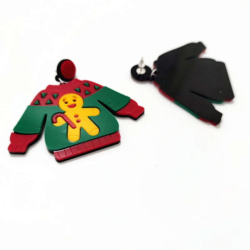 Big Christmas Sweater Red Green Acrylic Dangle Drop Earrings for Women Yellow Gingerbread Man New Year Fashion Classic Jewelry