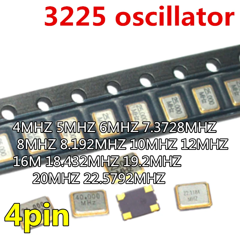 5pcs 3225 QSC oscillator 3.2*2.5MM 4P 4MHZ 5MHZ 6MHZ 7.3728MHZ 8MHZ 8.192MHZ 10MHZ 12MHZ 16M 18.432MHZ 19.2MHZ 20MHZ 22.5792MHZ