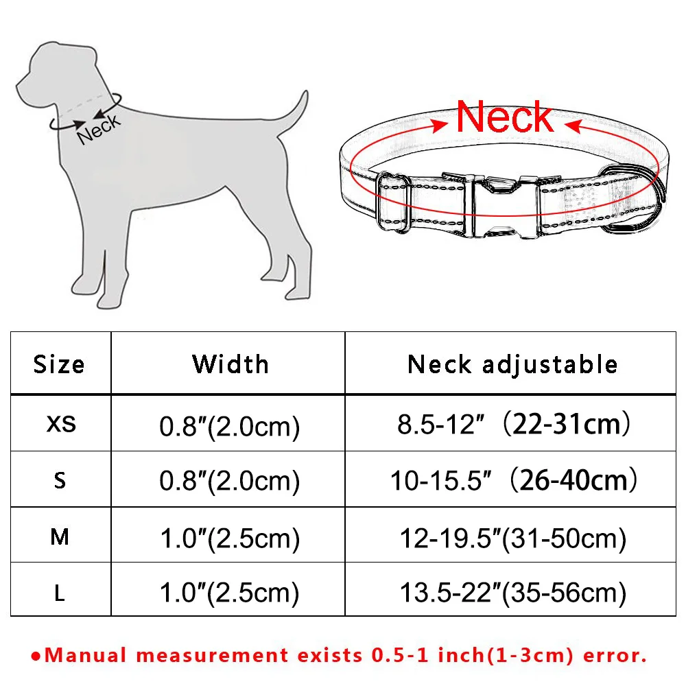 AiruiDog Adjustable Dog Collar Personalized Name Engraved Nylon Small Medium Large Dogs