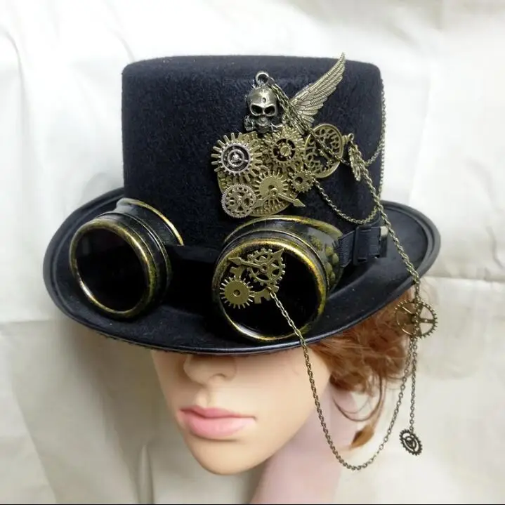 Metal gear Hat Steampunk Cap Fredoras Medieval Men Women Vintage Lincoln Magic Black Perform