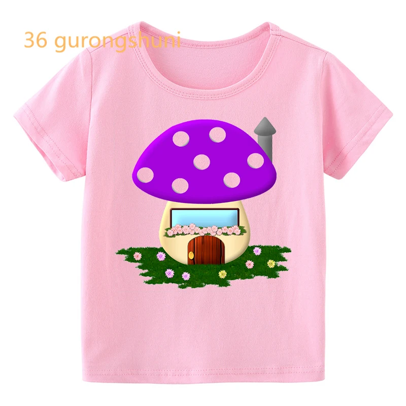 children pink t-shirts funny anime tshirt girl mushroom house cartoon t shirt kid girls tops clothing kids clothes boys t shirts