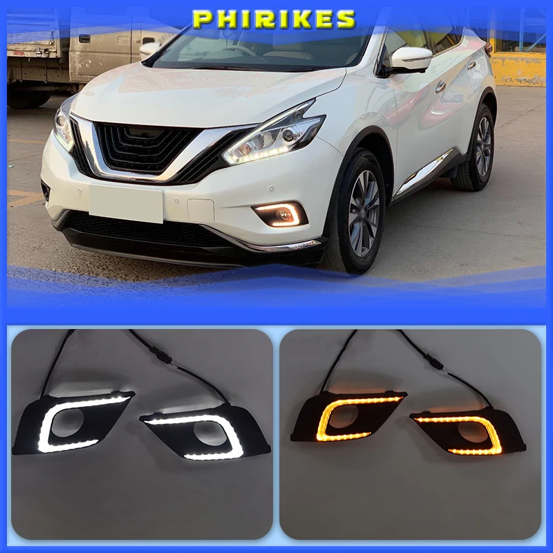 

1Pair 12V LED Car DRL Daytime Running Light with yellow turning signal lamp Fog light For Nissan Murano 2015 2016