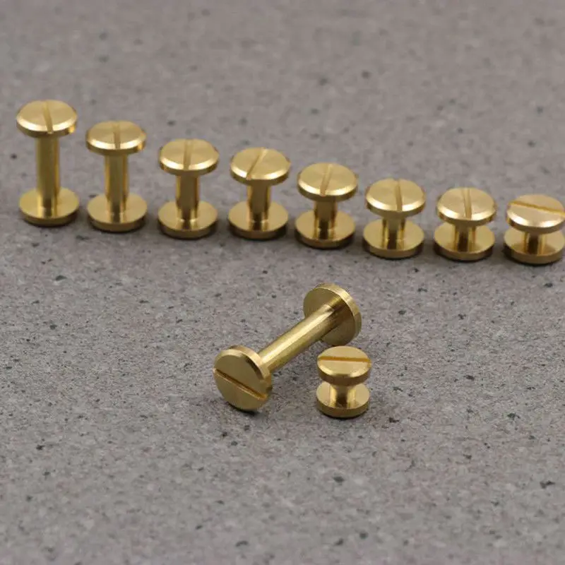 10pcs Solid Brass Binding Chicago Screws Nail Stud Rivets For Photo Album Leather Craft Studs Belt Wallet Fasteners 10mm cap