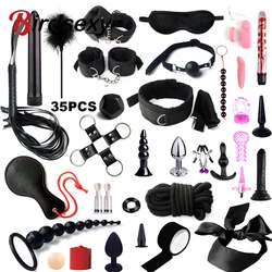 Sex Games Whip Gag Nipple Clamps Sex Toys For Couples Exotic Accessories Sexy Leather BDSM Kits Plush Sex Bondage Set Handcuffs