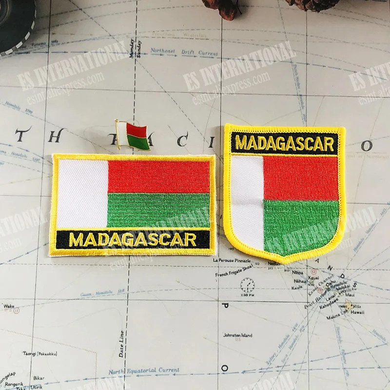 MADAGASCAR National Flag Embroidery Patches Badge Shield And Square Shape Pin One Set On The Cloth Armband   Backpack Decoration