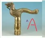 Dolphin Grandpa Good Lucky Usable Chinese Collect BRASS Hand Carving Statue Cane Walking Stick Head Crafts Arts