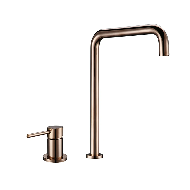 Smesiteli 360 Degree Swivle Kitchen Faucet Solid Brass Double Hole Single Handle Rose Gold L-Shaped Kitchen Wash Basin Faucet