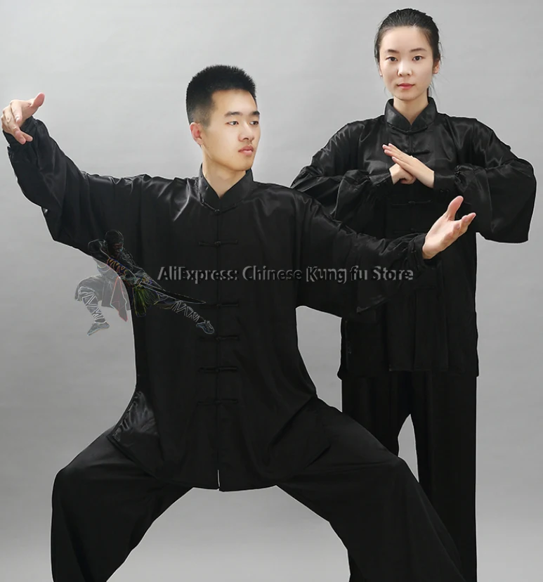 Kung fu Suit Shiny Satin Tai chi Uniform Wushu Kung fu Martial arts Suit Wing Chun Jacket and Pants Traditional Chinese Clothing