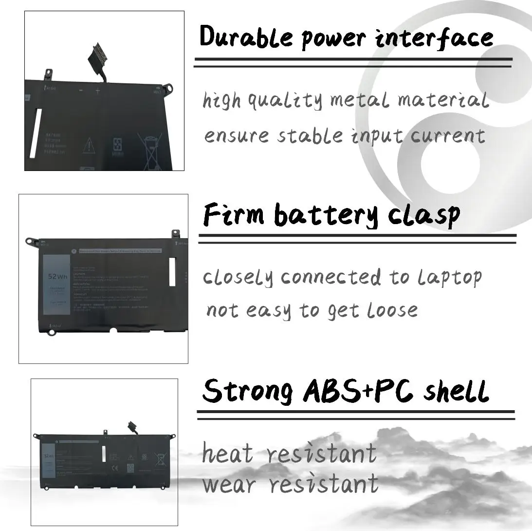 Nobi-Batterie d'ordinateur portable pour Dell XPS, Dell XPS 13 7.6 9370 9380 (7390) Inspiron 2019-en-1 Series H754V G8VCF 0H754V, 7390 mAh, 6842 V, 52Wh, DXGH8