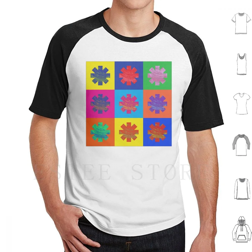 Camiseta Chili Warhol DIY talla grande 100% algodón Chilli Peppers Anthony Kiedis Logo John Frusciante Mashup de pulgas colorido