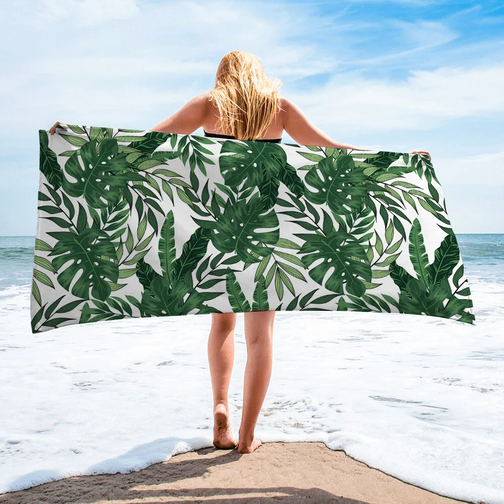 Bath Towel Green Plant Series Beach Towel Banana Leaf Printing Sunscreen Shawl Quick-drying Towel Swimming Microfiber Towel