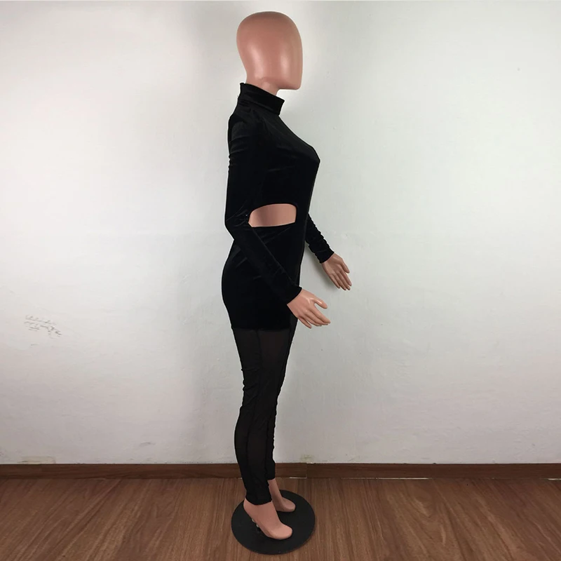 OMSJ jesień Sexy pełna rękaw aksamitna Bodycon body i długie spodnie solidna siatkowy Patchwork moda do klubu na imprezę stroje 2 szt garnitury