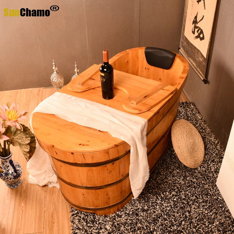 Cedar Bath Fumigation Wooden Barrel Bath Barrel Covered Adult Bathing Wooden Barrel Bathtub Steam Sauna Wooden Barrel Bathing