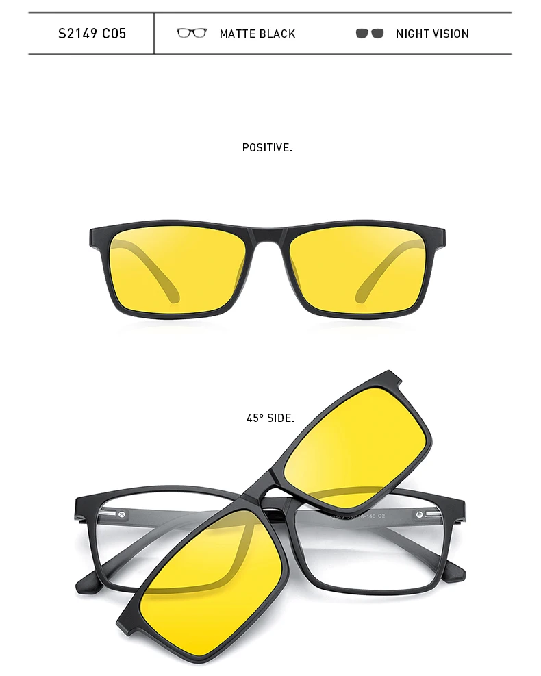 MERRYS DESIGN 5-in-1-Brillengestell mit magnetischem polarisiertem Clip für Herren und Damen, TR90-Brillengestell, quadratische Brillen S2149 – Detail 13