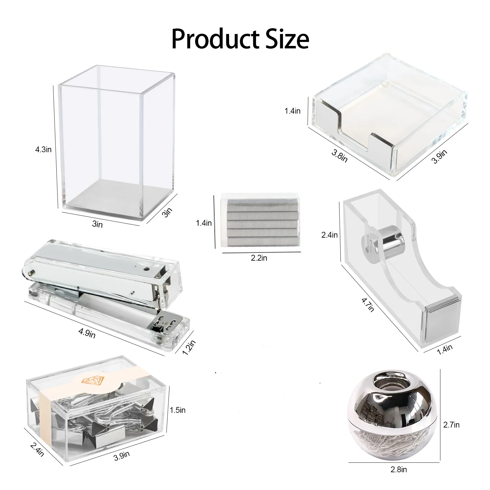 Acrílico prata conjunto de fornecimento de escritório para mesa escritório desktop presente acessórios organizador de mesa conjunto para material de