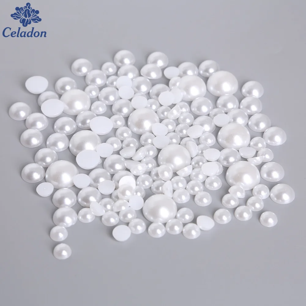 (1.5-14mm) White/Ivory/Random Mixed Color Flatback Half Round Pearl Craft ABS Imitation Pearl Resin Scrapbook Beads DIY Decorate