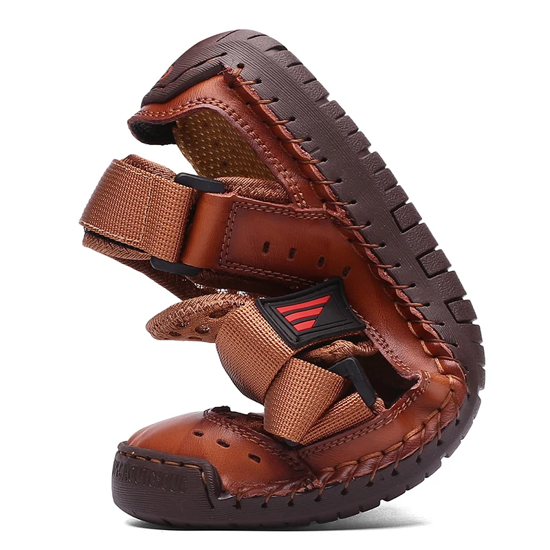 Men Sandals Summer Flip Flops Slippers Leather Classic Sandals Outdoor Trekking Sandals Comfortable Men Beach Leather Shoes38-48