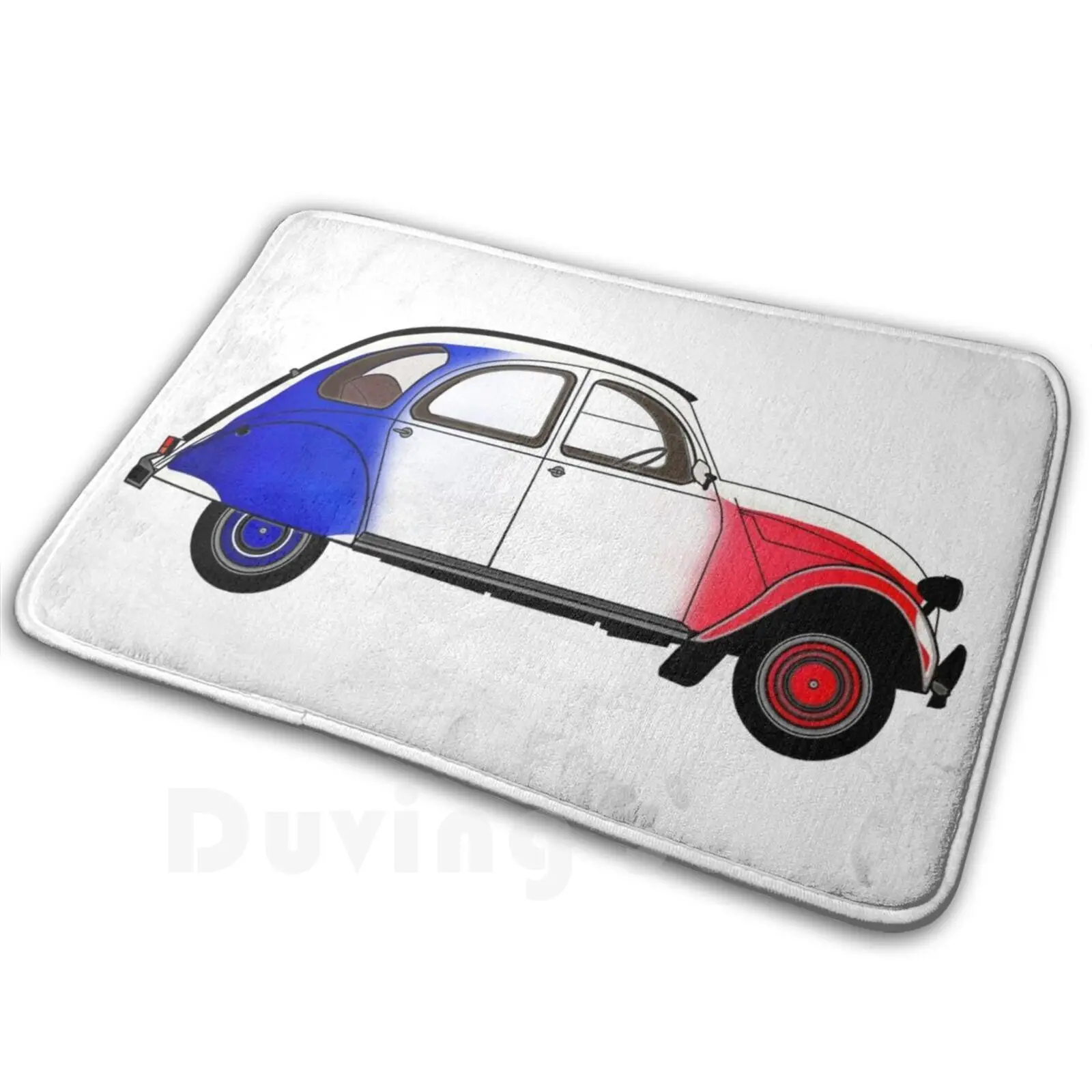 2cv con colores de bandera francesa, alfombra suave antideslizante, cojín de alfombra, 2cv, dos caballos, coche, vehículo, Voiture, dos caballos de fuerza
