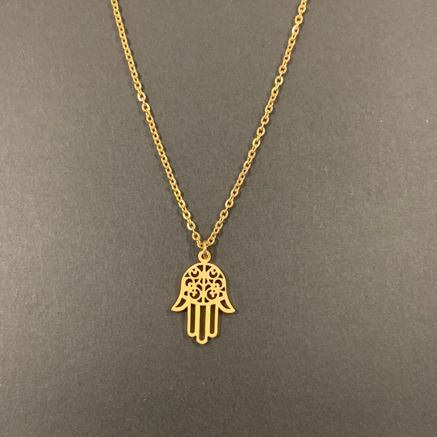 V Attract Stainless Steel Luck Hasma Hand Pendant Necklace Yoga Jewelry Women 2020 Long Chain Collares Choker Christmas Gift image 3