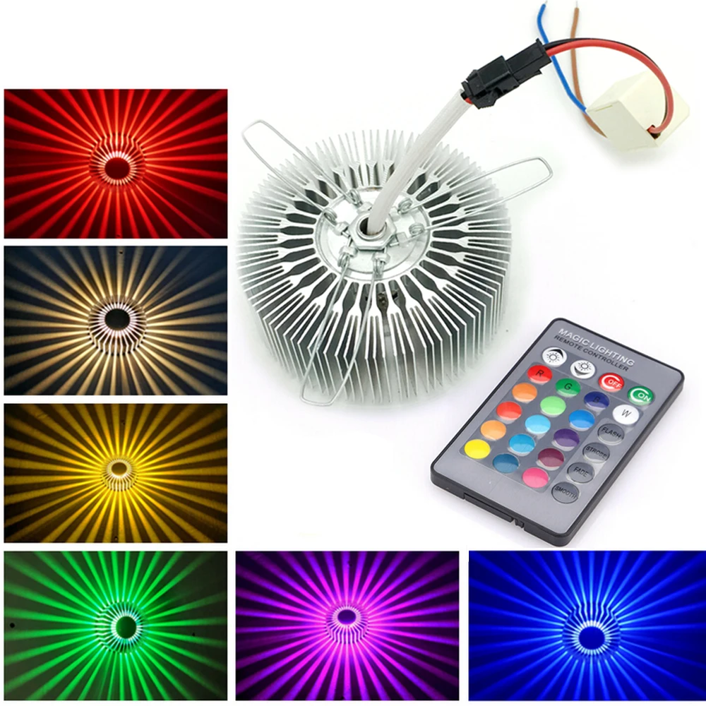 1W 3W Sunflower RGB Effect Light LED Wall Sconce Lamp AC100-265V Remote Control Colorful Yellow/Blue/Red Indoor Lighting