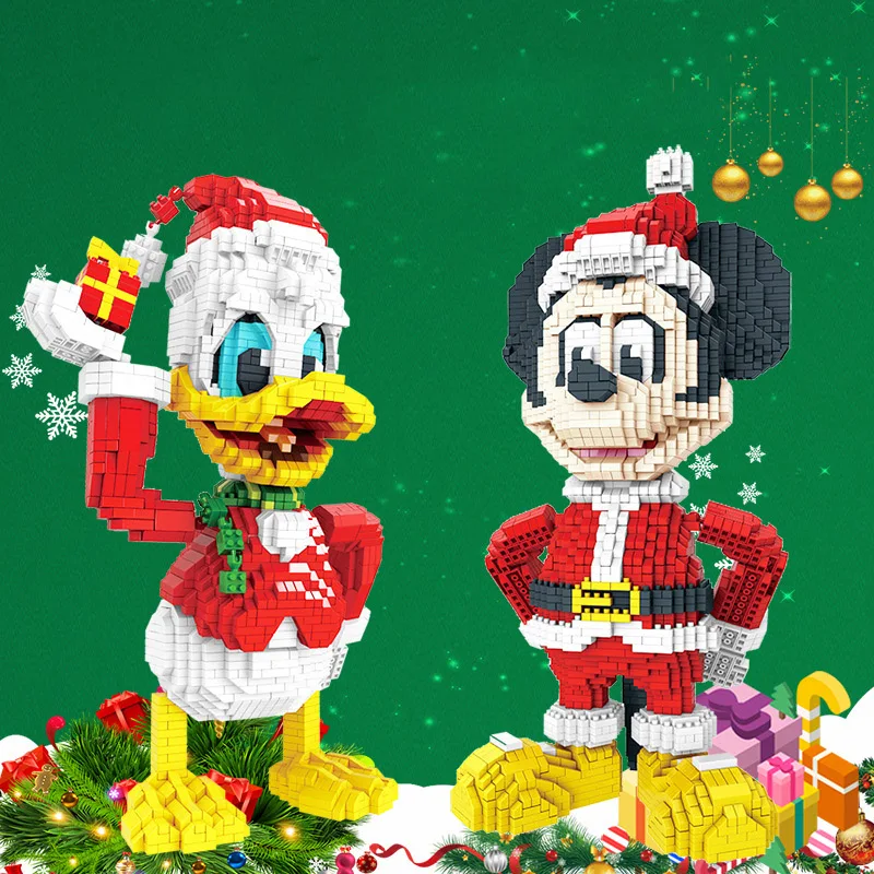 

Disney Donald Duck Micro Blocks Christmas Mickey Mouse Figures Cartoon DIY Model Mini Bricks 3D Puzzle Toys For Kids Santa Gift