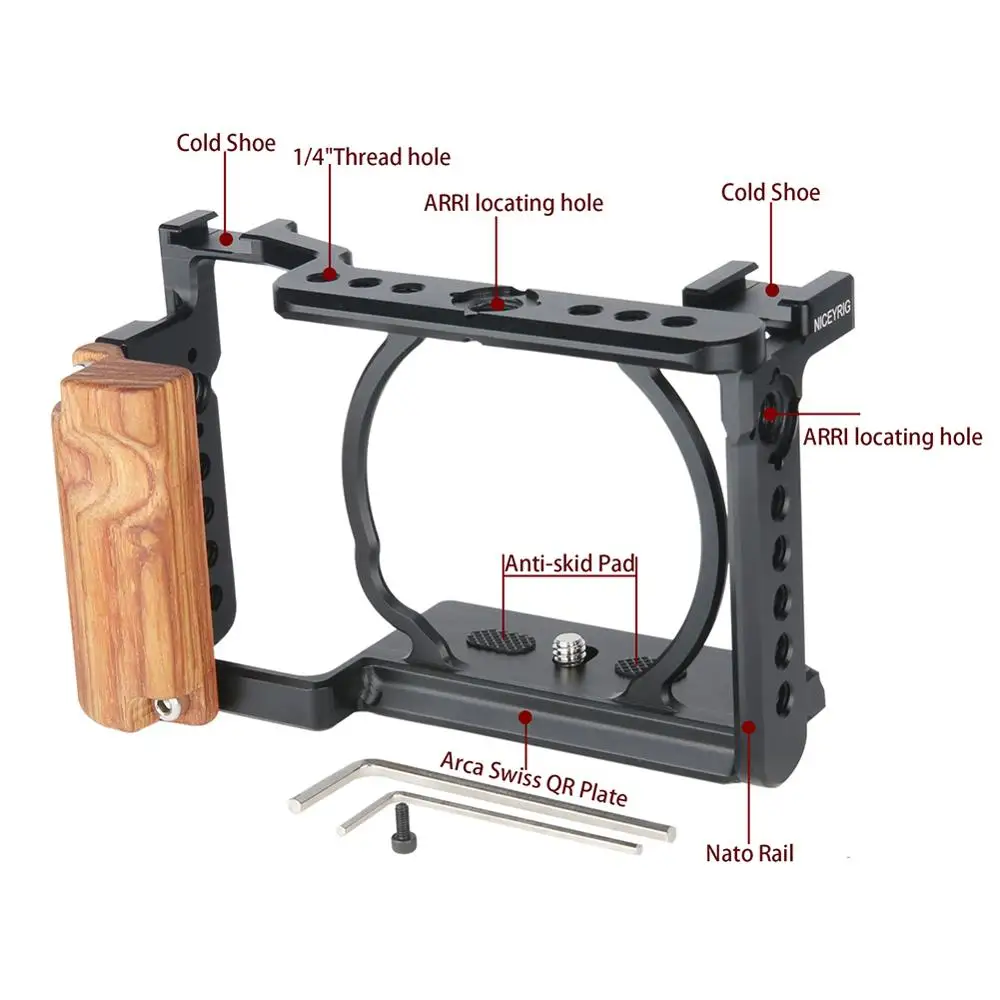 Niceyrig A6400 A6500 A6100 Wooden Handle Hand Grip Camera Cage Cold Shoe With 1/4\