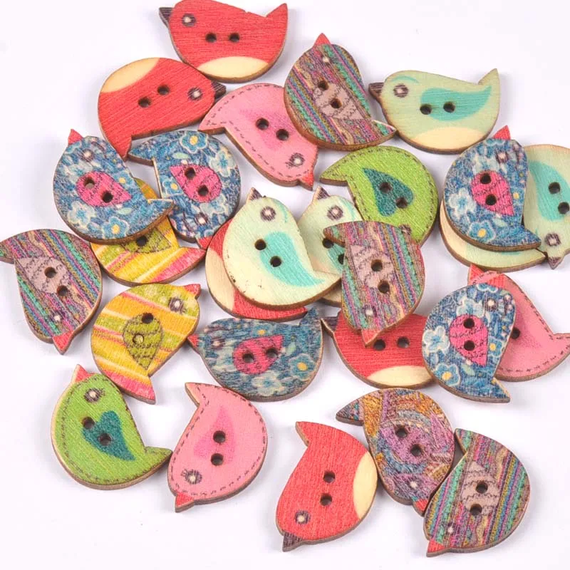 2 Hole Vintage Mixed Cartoon Painting Wooden Buttons For Clothes Sewing Crafts Scrapbooking DIY Kid Apparel Supplies 25pcs m1893