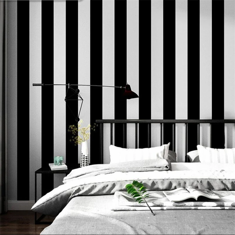 Vertical stripes wall paper modern industrial style black silver gray Nordic fashion TV background wall paper papel de parede