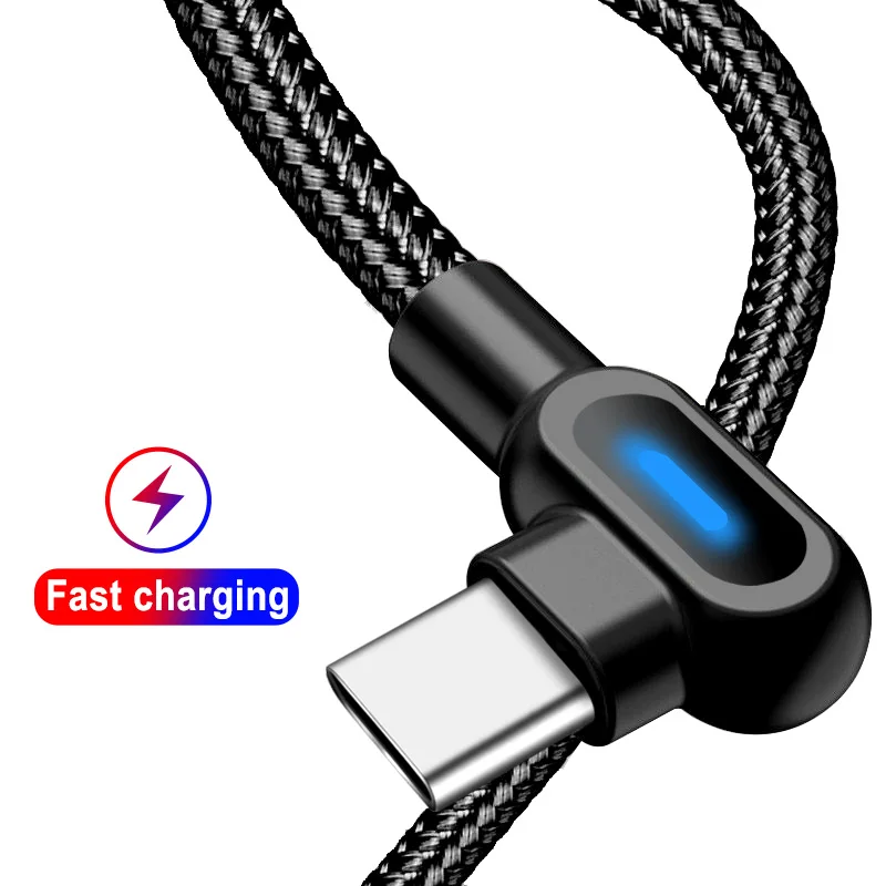 Cable OLAF USB tipo C de carga rápida Cable USB C de 90 grados para Samsung S8 S9 S10 Xiaomi cargador de teléfono móvil Cables Micro Usb