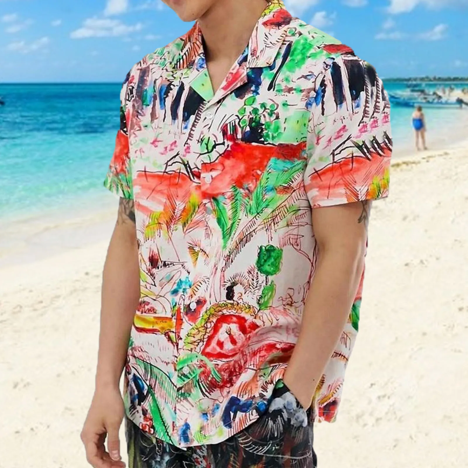 beach Short Sleeve Shirts men short sleeve tops summer Casual Hawaii style turn-down collar Short Sleeve tops man Slim Shirts