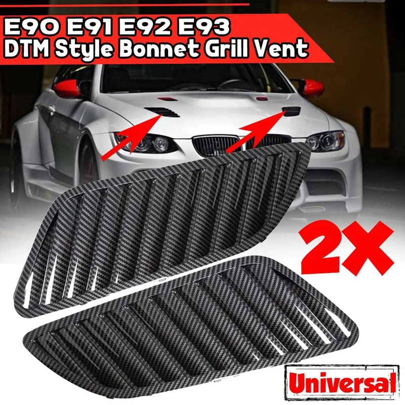 

Car Front Grill Hood Cover, Carbon Fiber Bonnet Grill Air Outlet Vent Cover Trim For-BMW E90 E91 E92 F30 E46 DTM Style