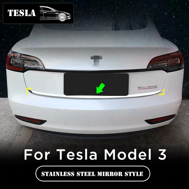 Car Stainless steel tail trim For Tesla Model 3 2017 2018 2019 Door Sticker back door Tailgate trim Car Styling Accessories 1 PC