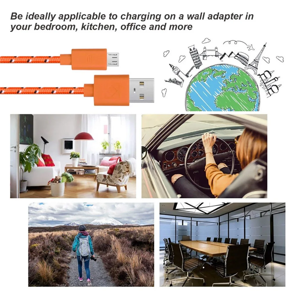 1M/2M/3M Braided Micro USB Cáp Dữ Liệu Đồng Bộ Dây Cáp Sạc USB Cho Samsung S7 HTC LG Huawei Xiaomi Android Điện Thoại Cáp Dây Mã