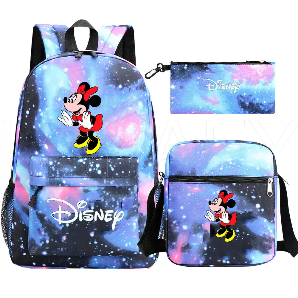 Girls Minnie Mouse Backpack 3 Pcs Set Students Anime School Bags Kids Cartoon Knapsack Teens Laptop Rucksack Bagpack Mochila