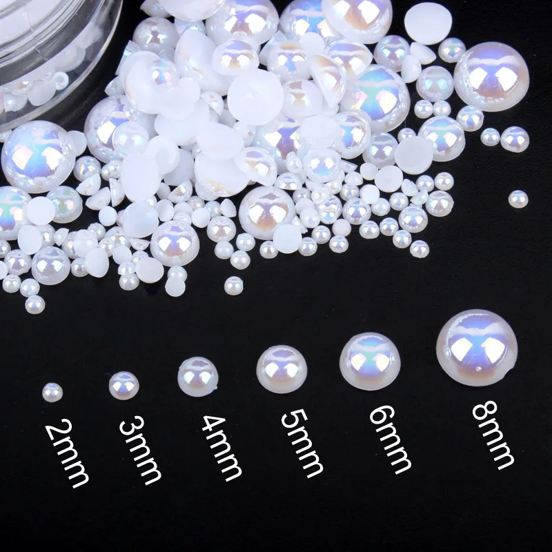 15 Colors 2-8mm ABS Plastic Pearl Beads About 15g/Batch Half Round Flat Back Pearls For Phone Case And DIY Manicure Accessories