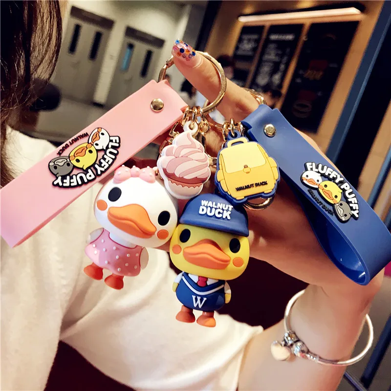 New Cute Walnut Duck Doll Keychain Pink Orange Blue Kawaii Pendant Ornament Bag Car Keyring Lanyard Men Women Couple Gift Toy