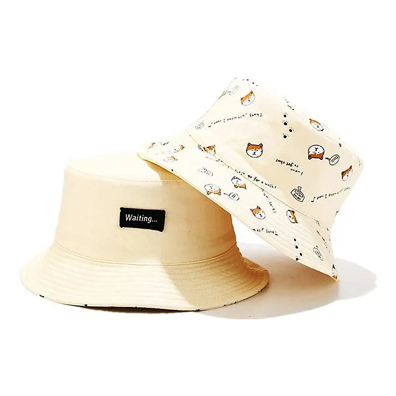 2020 Cotton Doublesided Cartoon Dog Print Bucket Hat Fisherman Hat Outdoor Travel Sun Cap for Men and Women 261