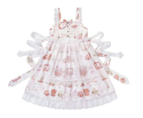 Lolita Sling Soft Girl Dress  bowknot cute printing high waist princess victorian dress kawaii girl gothic lolita jsk loli cute