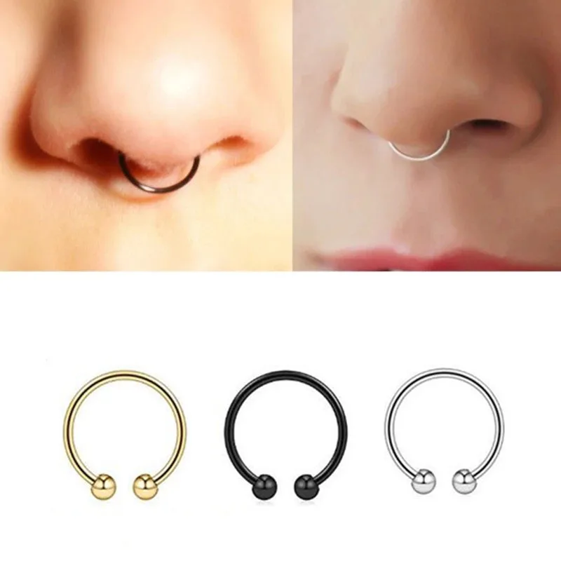 1 Piece Stainless Steel Falso Fake Nose Ring Hoop Rings for Women Fake Piercing Wire Septum Ring for Rose Clip Ear Body Jewelry