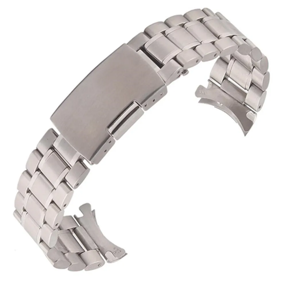 Curved End Stainless Steel Watchband Wrist Bracelet 16mm 18mm 20mm 22mm 24mm Watch Strap 5 Rows Silver Black Gold Metal Band