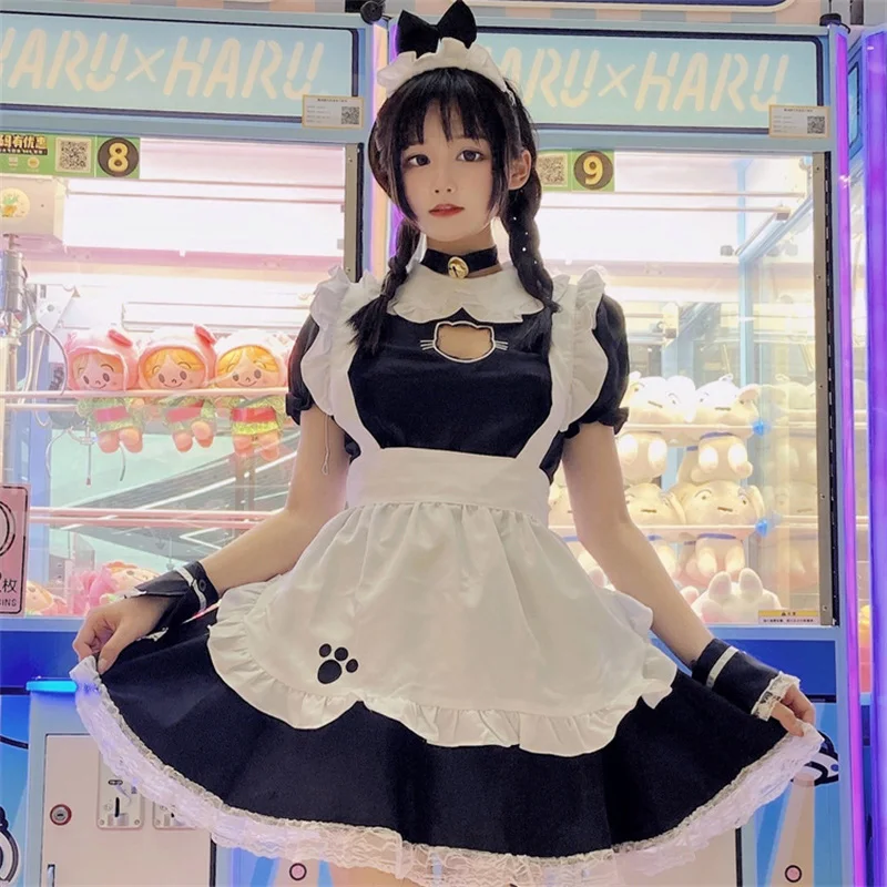 Costume de Cosplay d'halloween Lolita Anime, tablier uniforme de demoiselle d'honneur, robe de soirée de carnaval pour filles femmes, robe courte noire mignonne, café