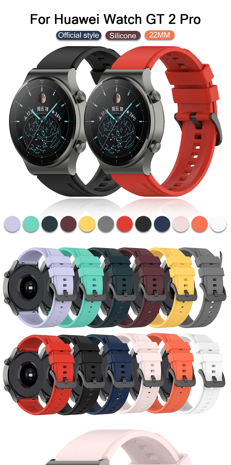 22mm offizielles Silikon band für Huawei Uhr GT 2 3 Pro Armbänder Original Armband für Huawei GT2 GT3 GT4 Pro 46mm Armband – Detail 1