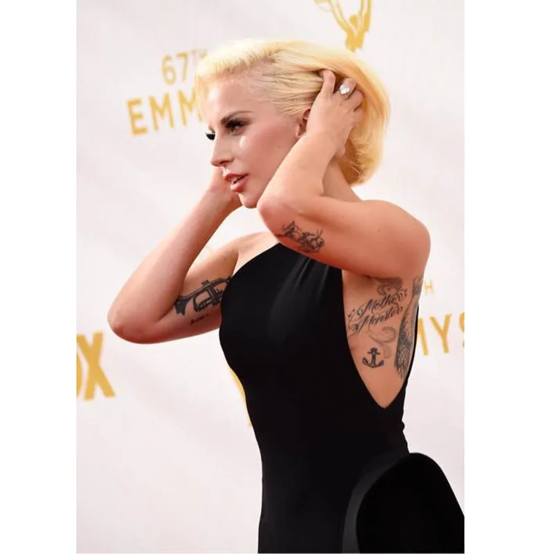 Elegant Lady Gaga Red Carpet Dresses 67th Emmy Awards A-Line Sexy Black Chiffon Party Gown Ruched One Shoulder Celebrity Dresses