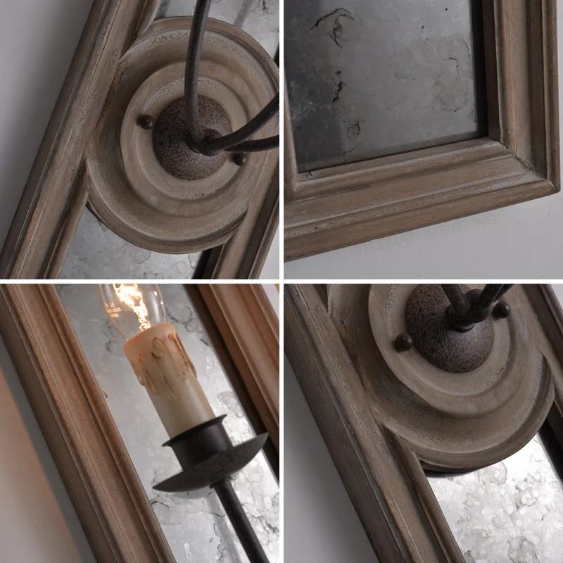 vintage glass wall sconce lighting with retro wooden material large wall lamp for villa hotel decorative mirror loft wall sconce image 5