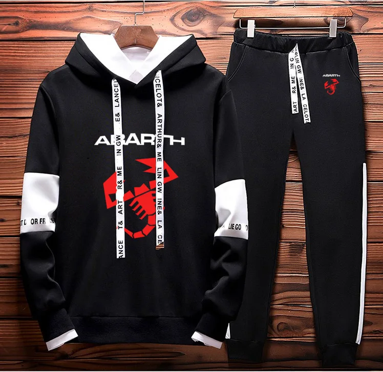 Hoodies Men Abarth Car Logo Printed unisex Sweatshirt Fashion Men Hoodie+Pants 2Pcs Sporting suit Fleece Warm Thick sportwear