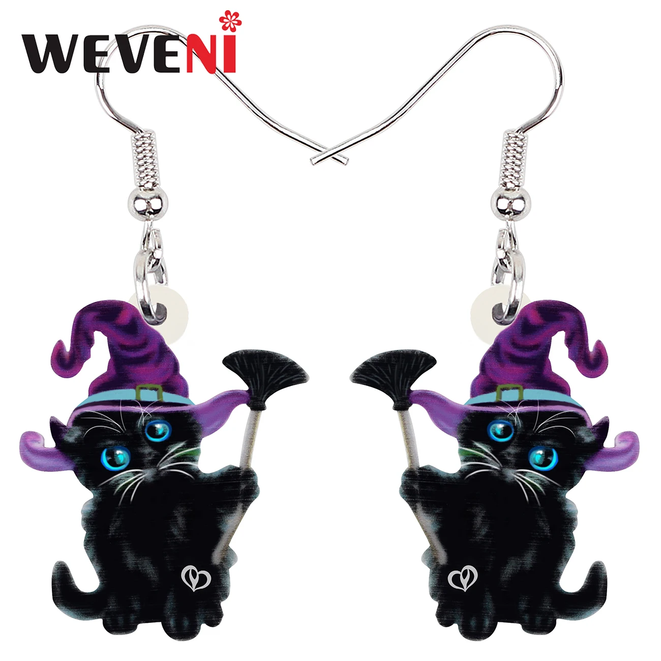 WEVENI Halloween Acrylic Sweet Black Magic Wizard Beard Cats Earrings Fashion Kitten Dangle Drop Jewelry For Women Girls Teens