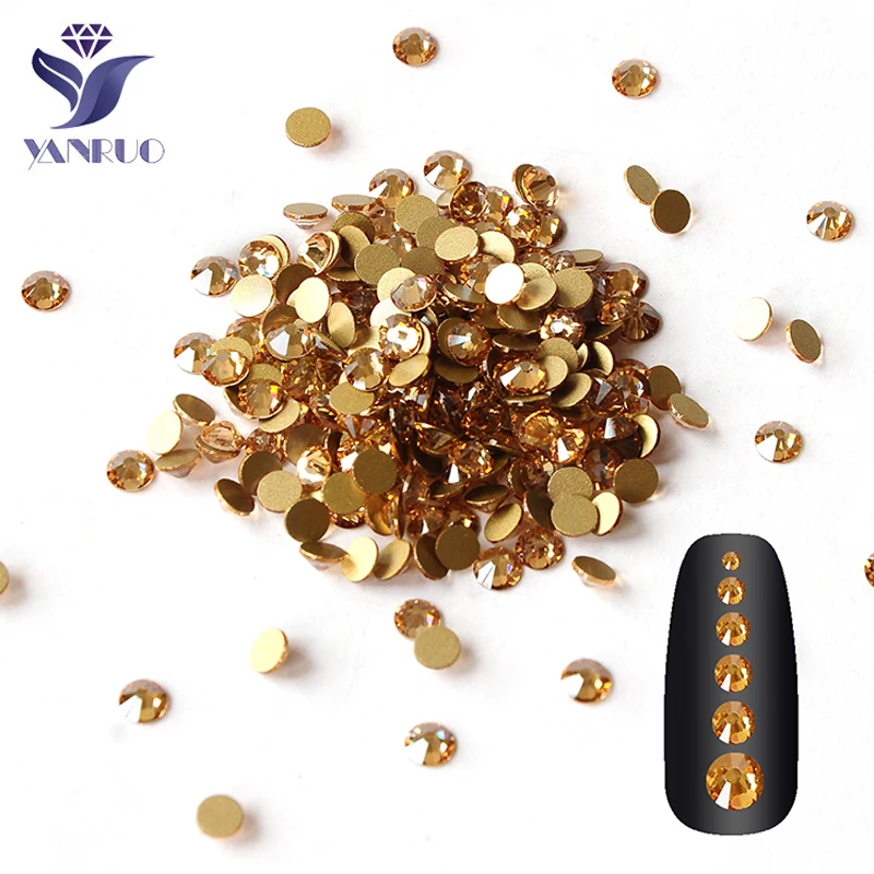 YANRUO Crystal Golden Rhinestones Crafts Round Gems DIY Charms Beauty Decorations Accessories Jewelry For Dress/Nail Art Design